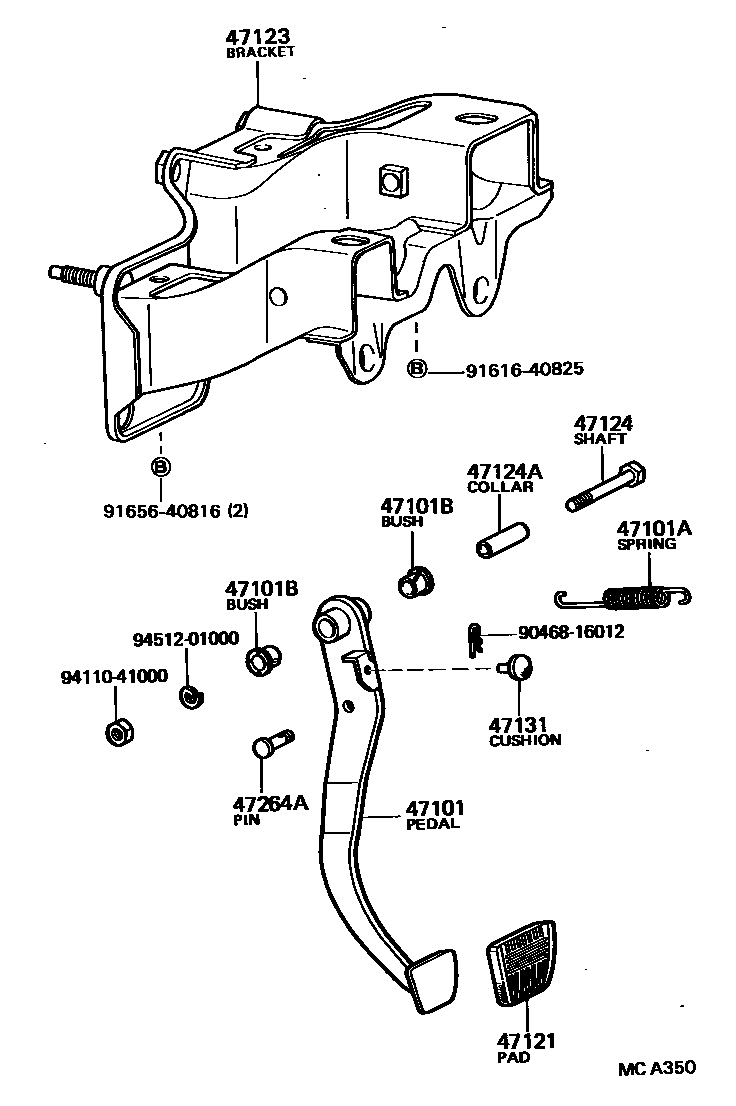 Toyota HILUX Brake Pedal & Bracket EPC diagram — MCA350