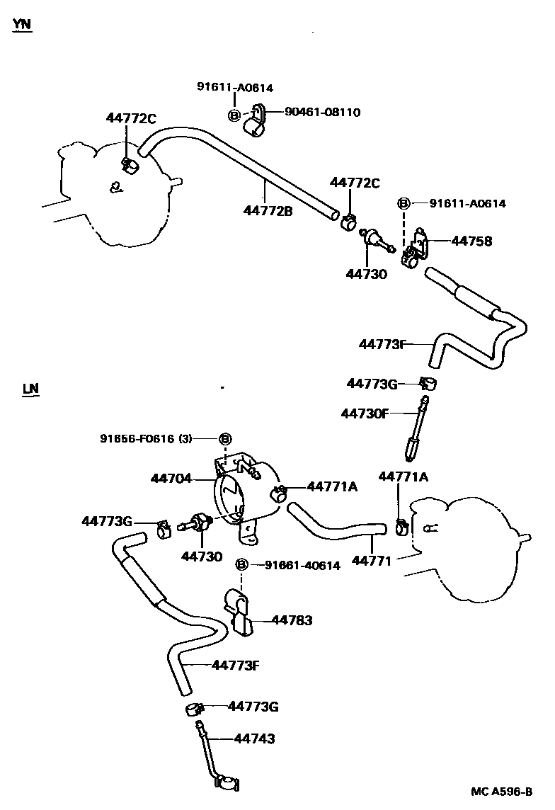 Toyota HILUX 制动助力器和真空管 EPC diagram — MCA596B