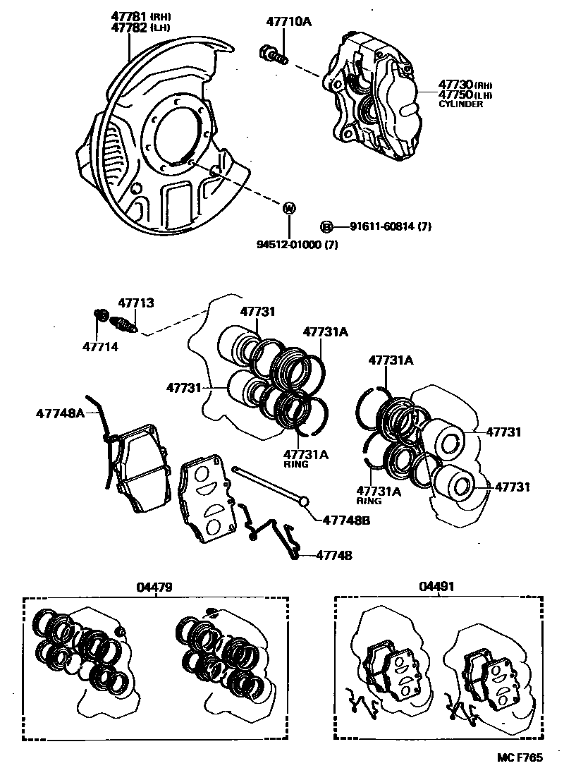Toyota HILUX 前盘式制动器卡钳和防尘罩 EPC diagram — MCF765