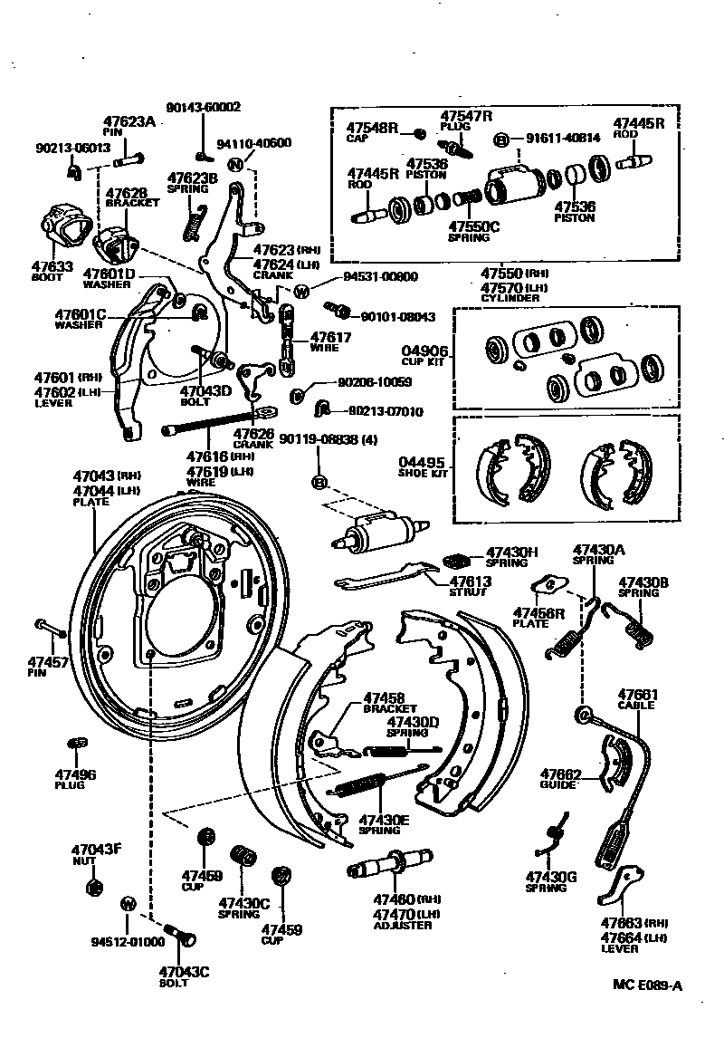 Toyota HILUX 后鼓式制动器分泵和底板 EPC diagram — MCE089A