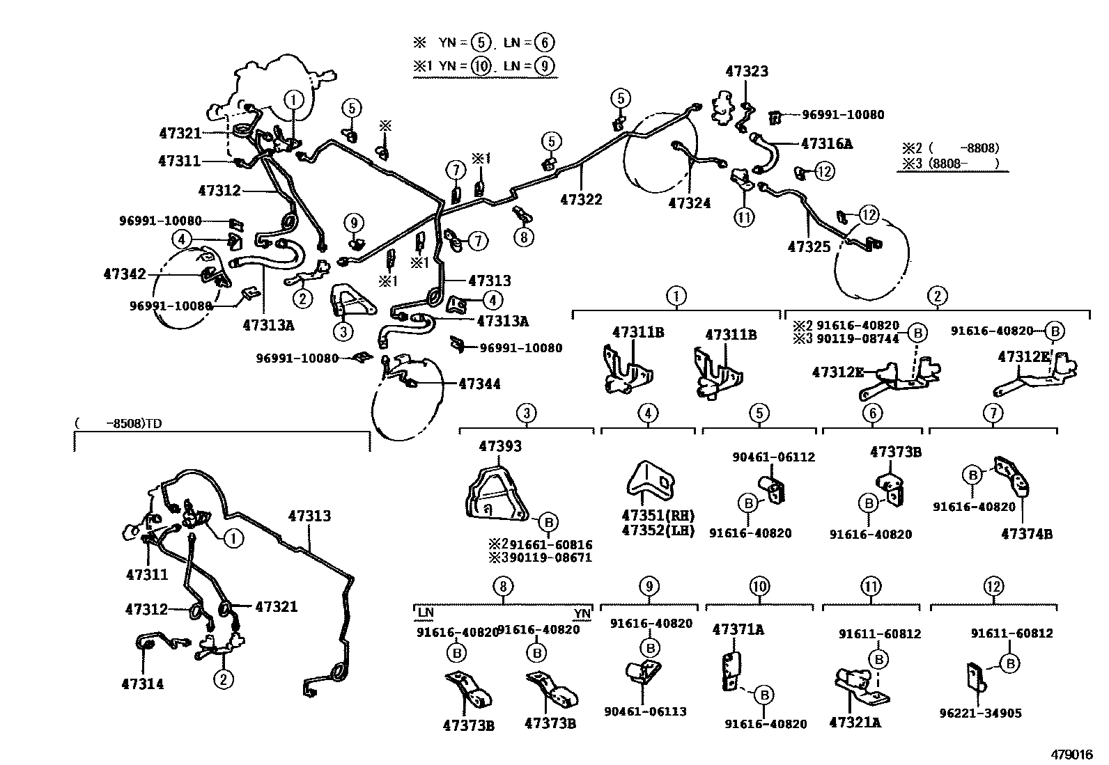 Toyota HILUX 制动配管和卡箍 EPC diagram — 479016