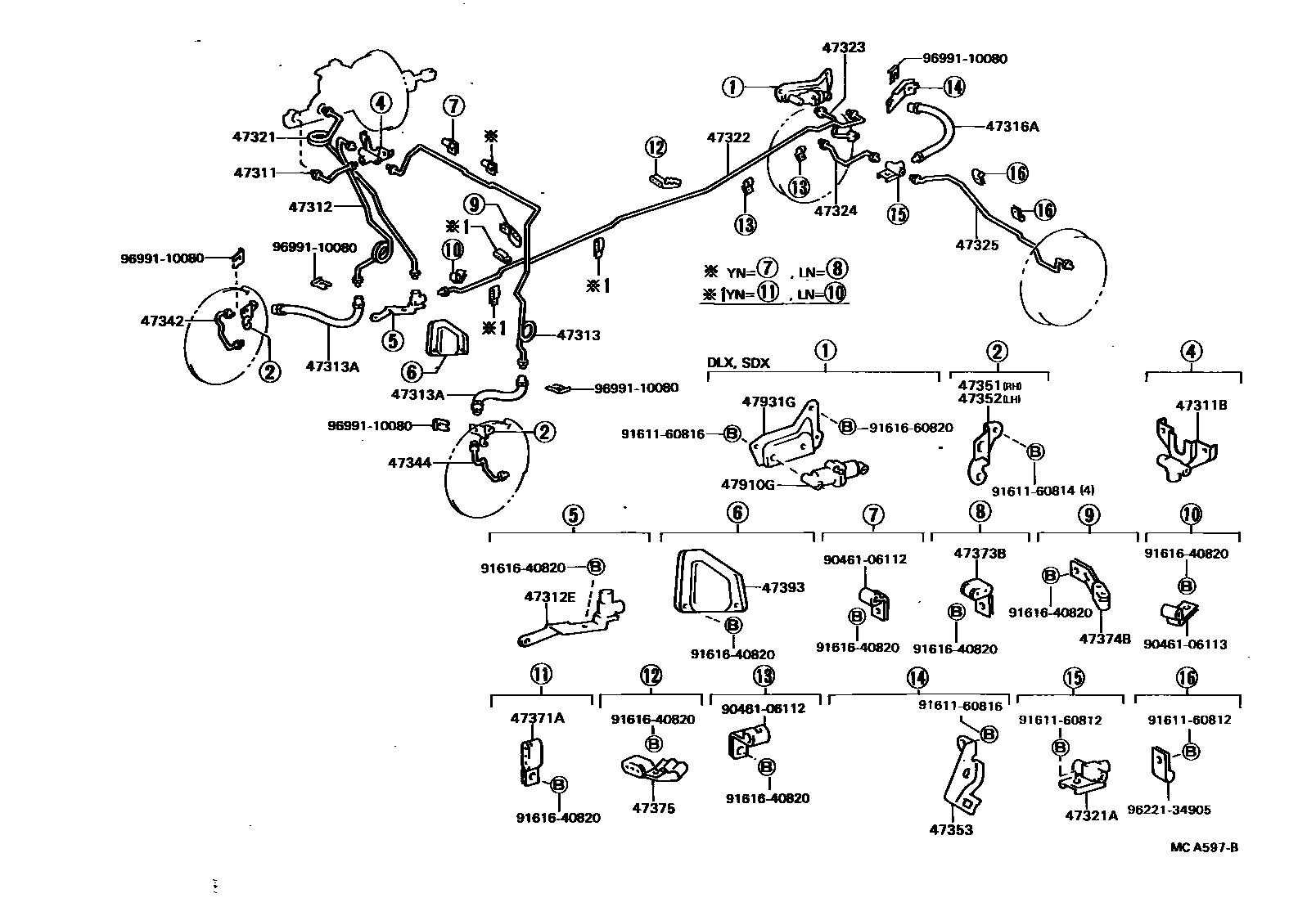 Toyota HILUX 制动配管和卡箍 EPC diagram — MCA597B