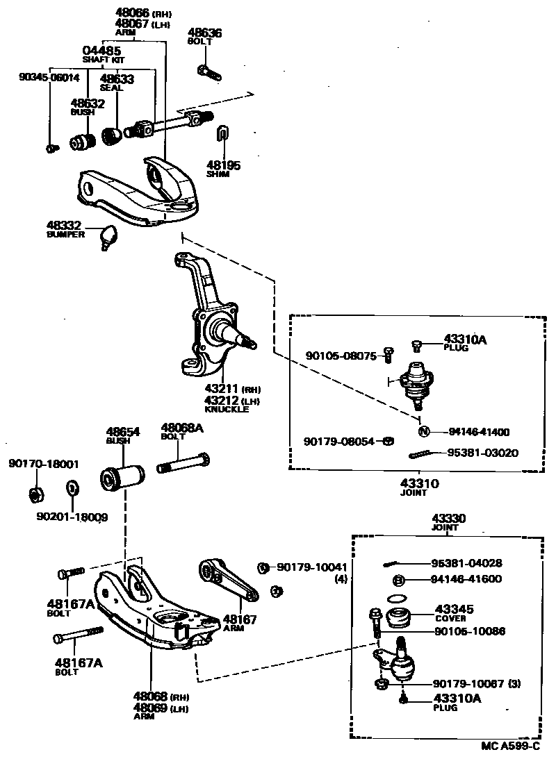 Toyota HILUX 前桥控制臂和转向节 EPC diagram — MCA599C
