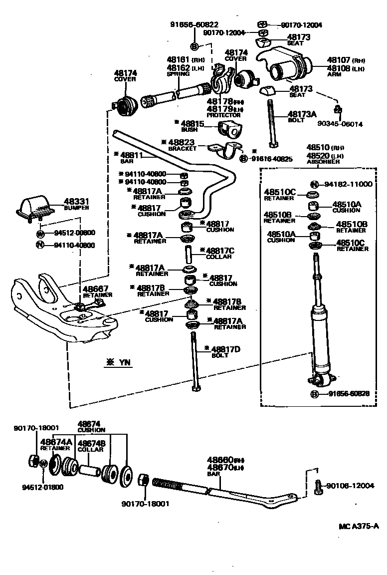 Toyota HILUX Front Spring & Shock Absorber EPC diagram — MCA375A
