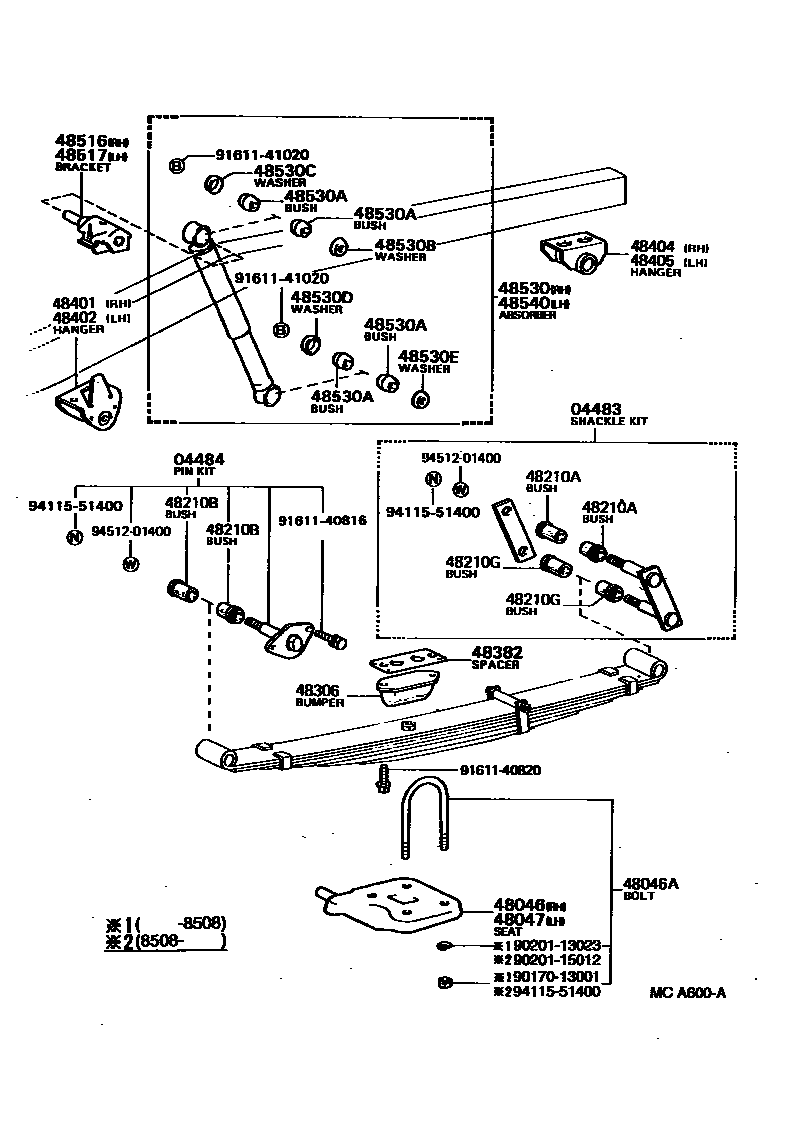 Toyota HILUX Rear Spring & Shock Absorber EPC diagram — MCA600A