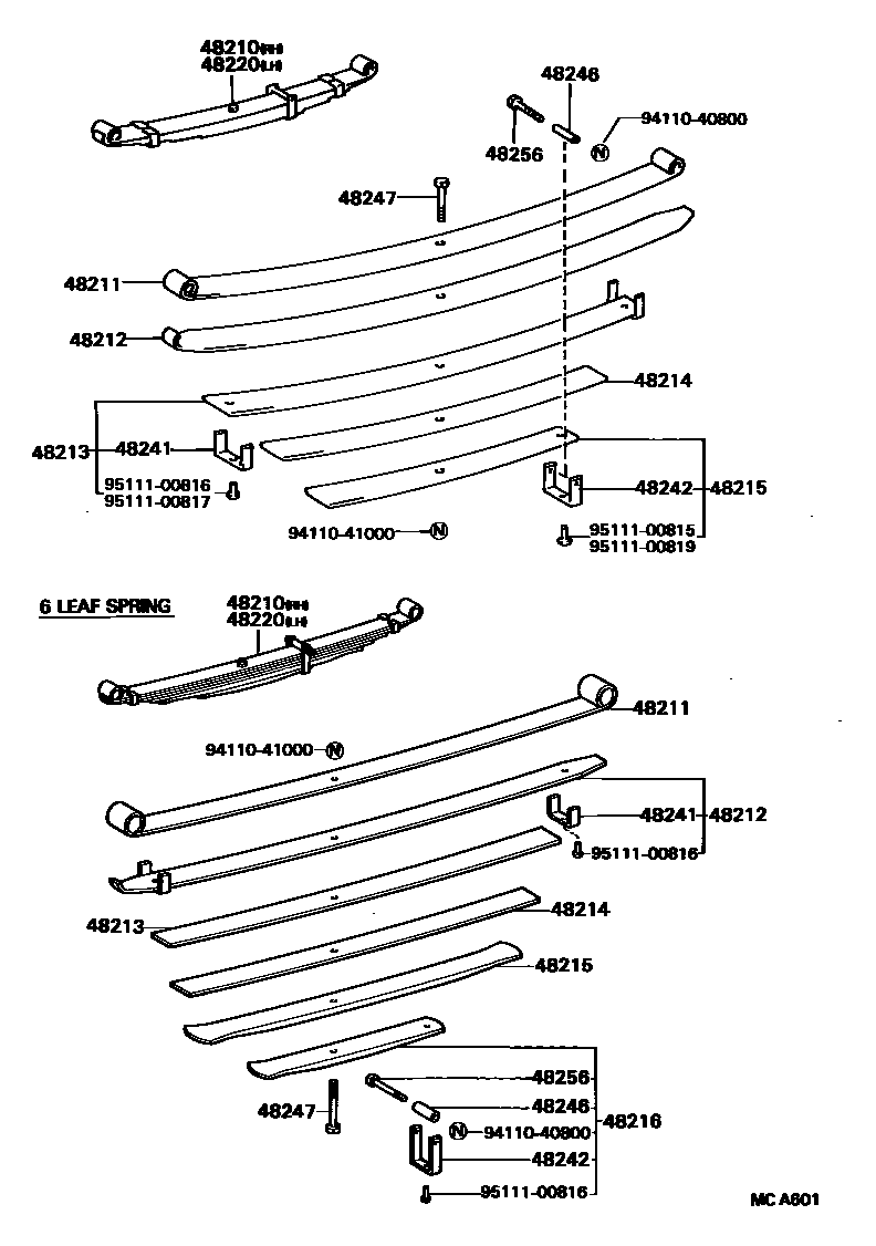 Toyota HILUX Rear Spring & Shock Absorber EPC diagram — MCA601