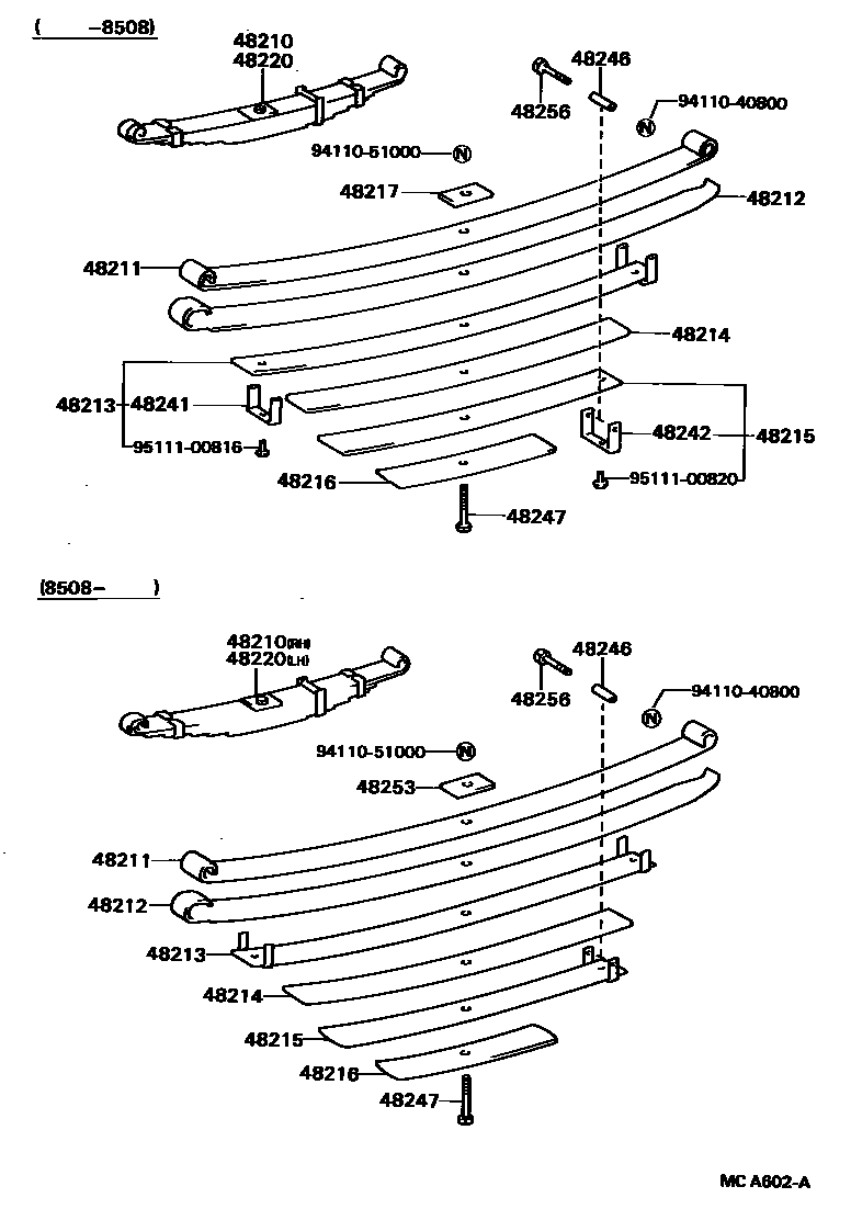 Toyota HILUX Rear Spring & Shock Absorber EPC diagram — MCA602A
