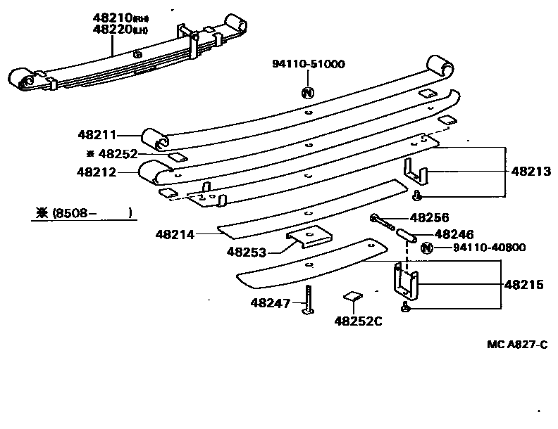 Toyota HILUX Rear Spring & Shock Absorber EPC diagram — MCA827C