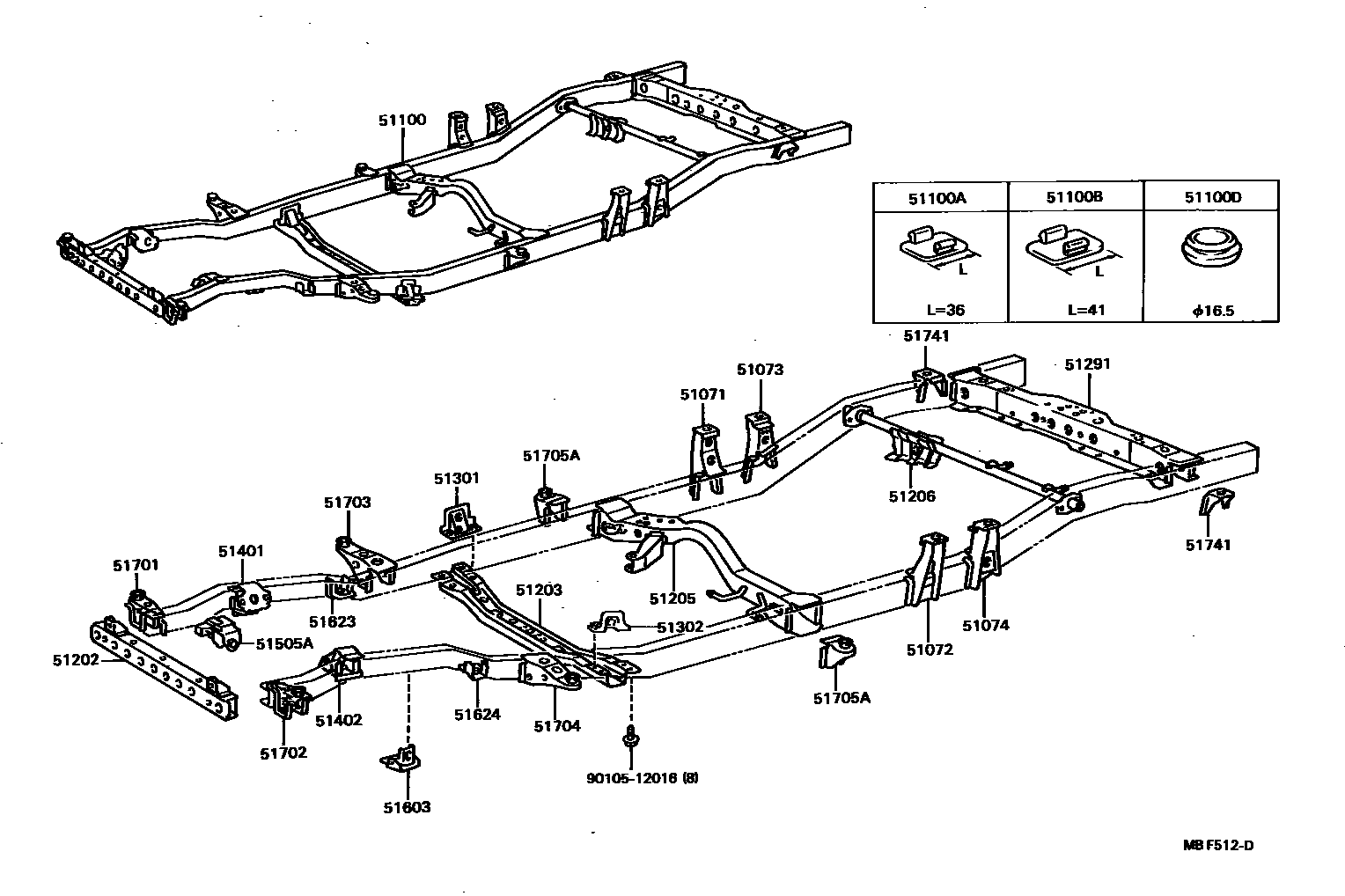 Toyota HILUX 车架 EPC diagram — MBF512D