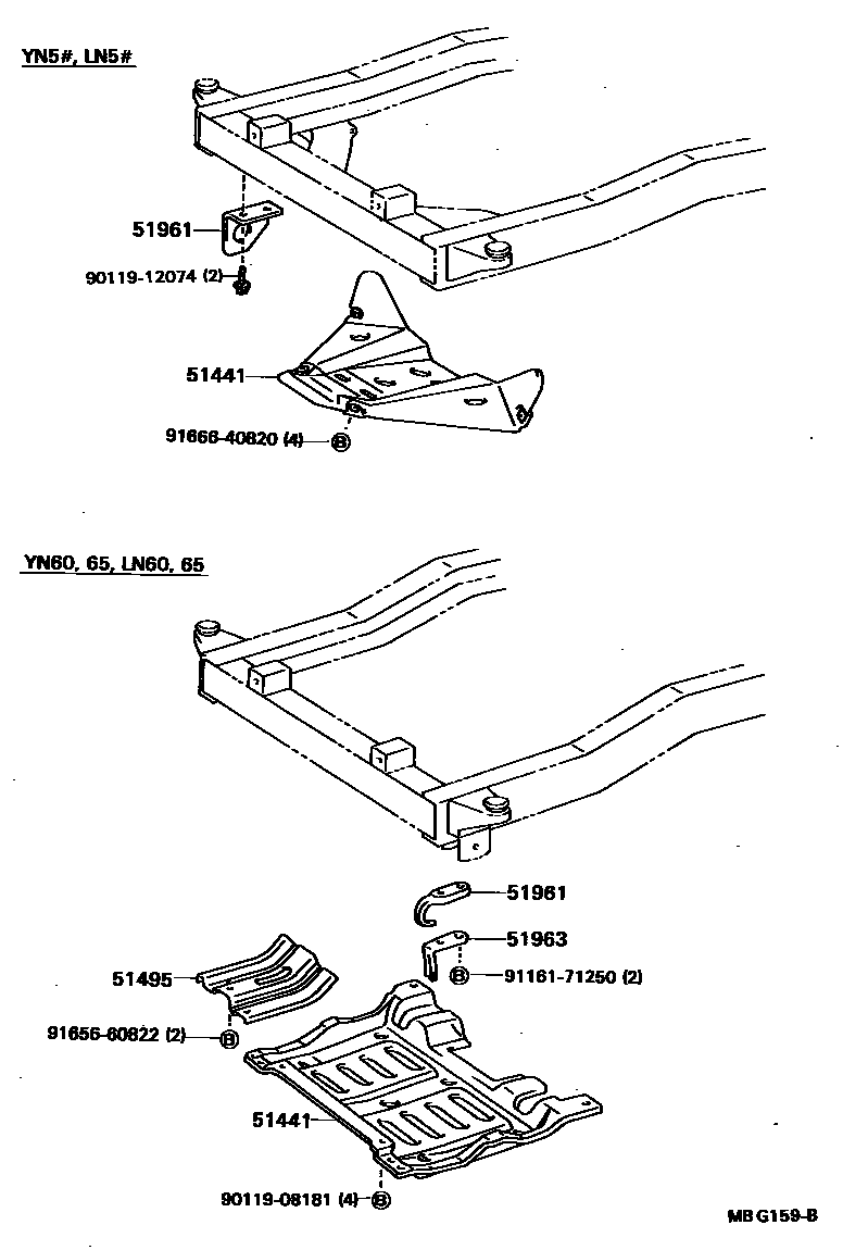Toyota HILUX 悬架横梁和发动机底罩 EPC diagram — MBG159B