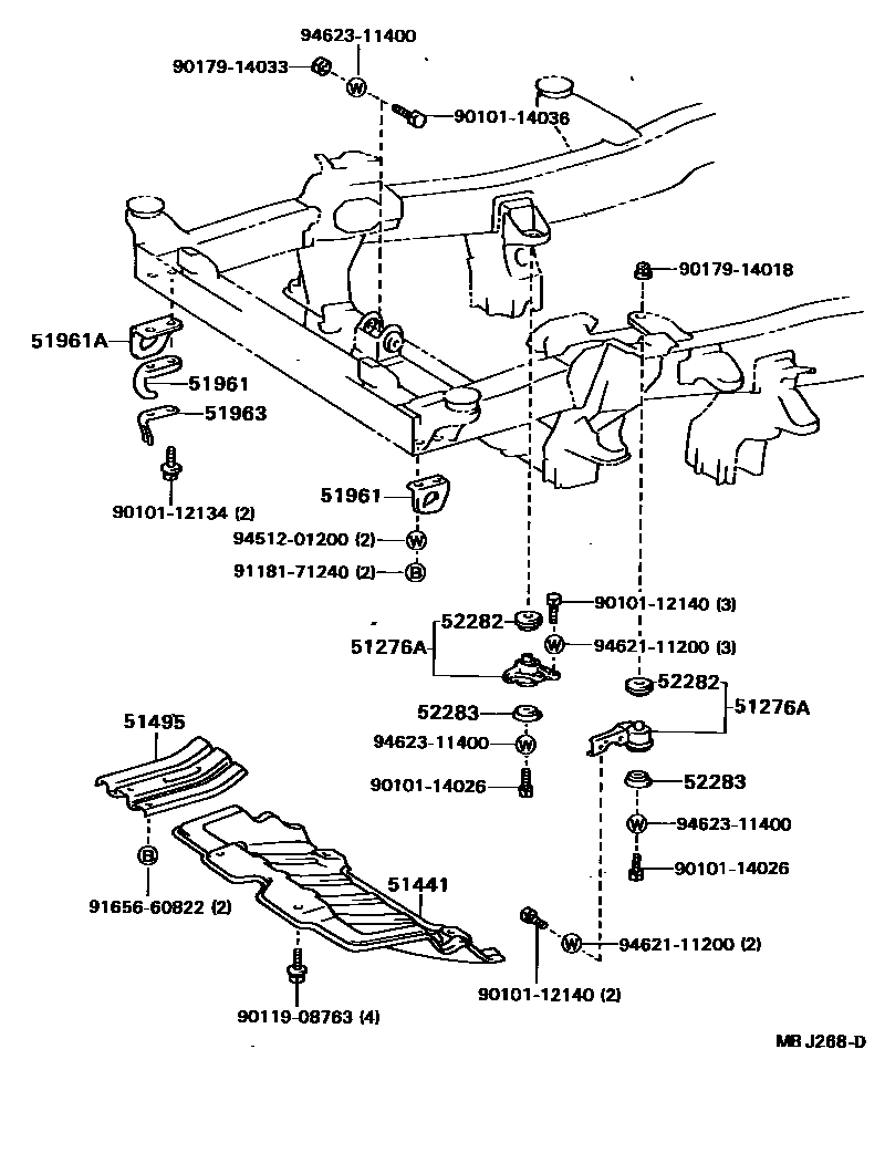 Toyota HILUX 悬架横梁和发动机底罩 EPC diagram — MBJ268D