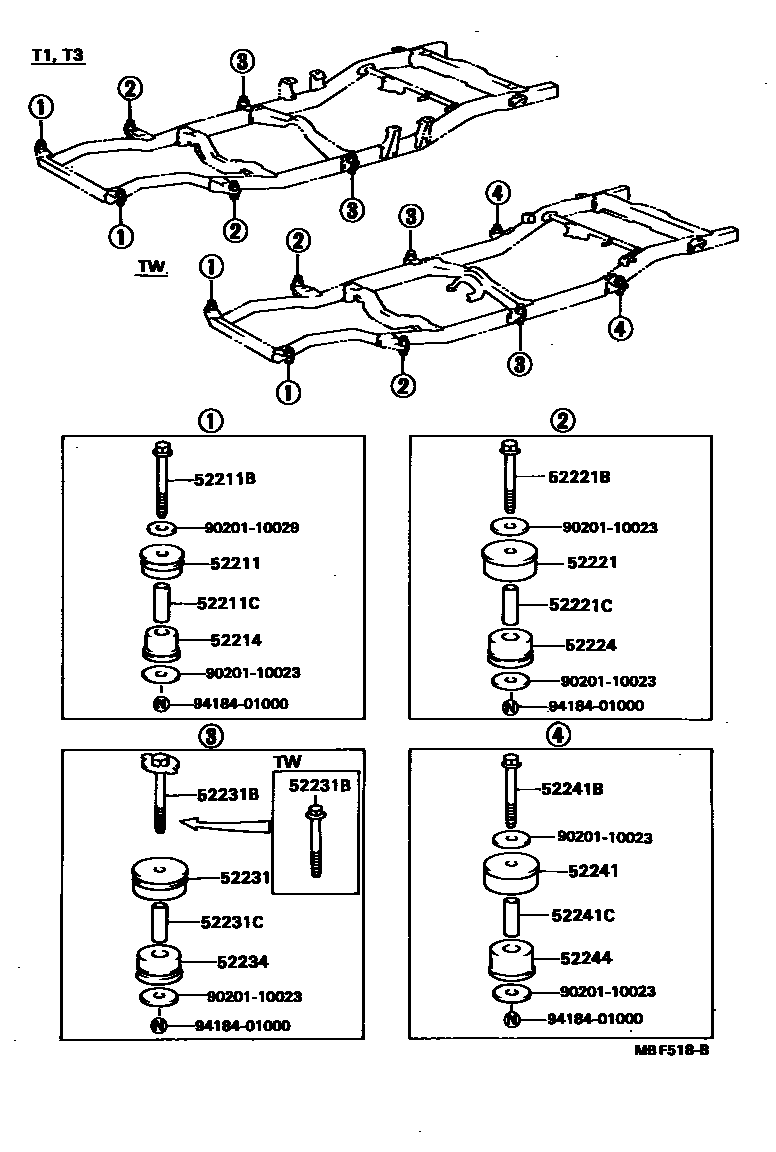 Toyota HILUX 驾驶室悬置和车身悬置 EPC diagram — MBF518B