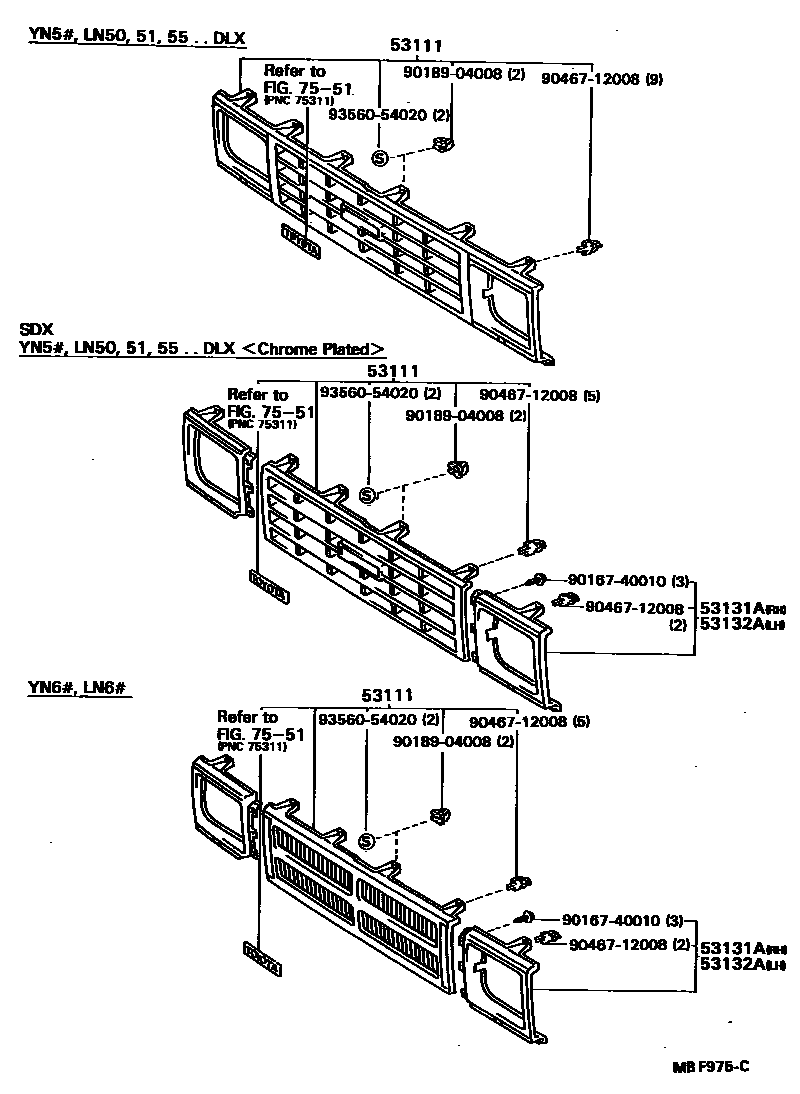 Toyota HILUX radiator grille EPC diagram — MBF975C