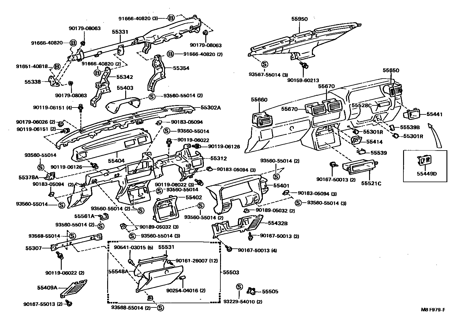 Toyota HILUX 仪表板和手套箱 EPC diagram — MBF979F