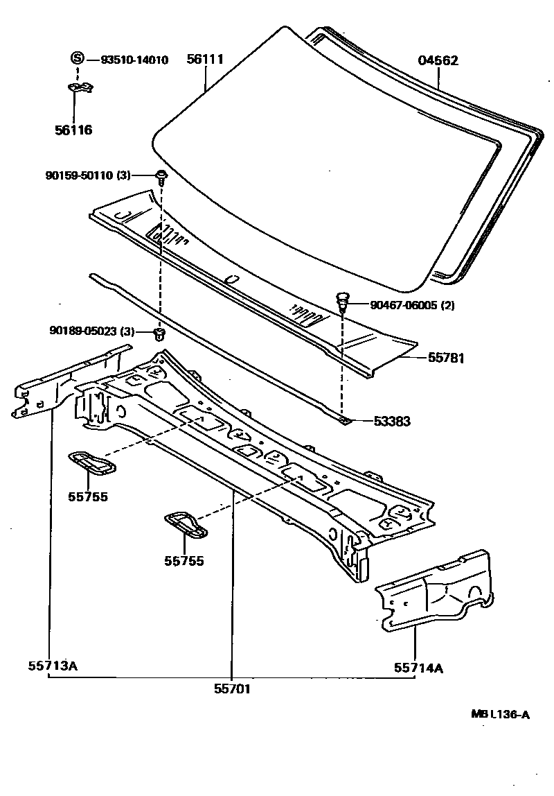 Toyota HILUX 前围板和挡风玻璃 EPC diagram — MBL136A
