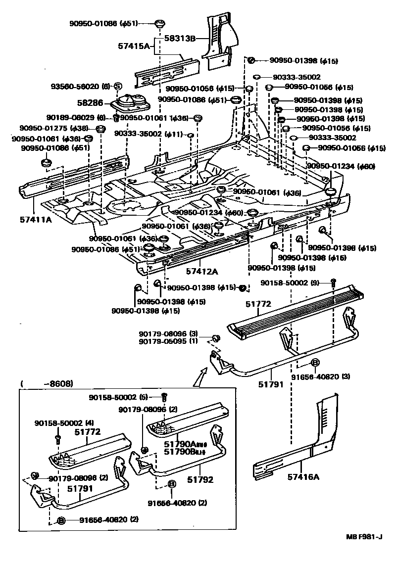 Toyota HILUX 前地板和前地板梁 EPC diagram — MBF981J