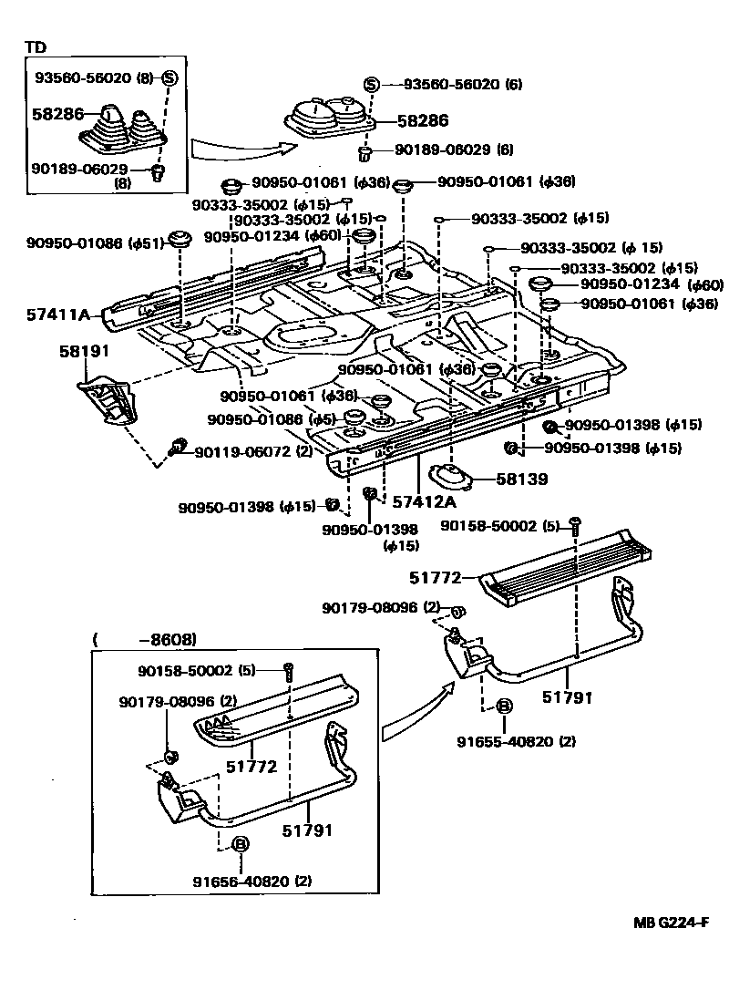 Toyota HILUX 前地板和前地板梁 EPC diagram — MBG224F