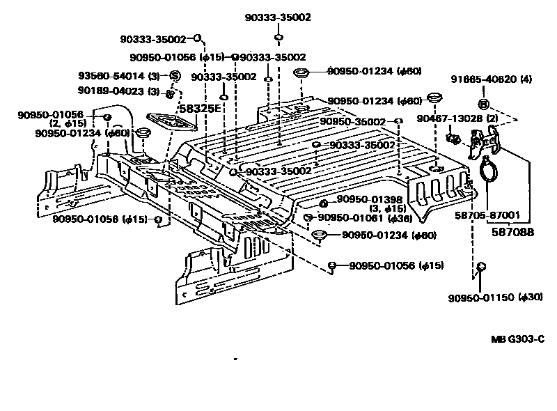 Toyota HILUX 后地板和后地板梁 EPC diagram — MBG303C