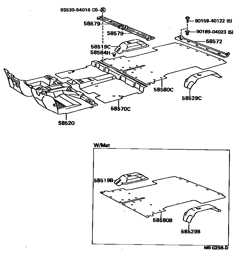 Toyota HILUX 地板垫和消声垫 EPC diagram — MBG256D