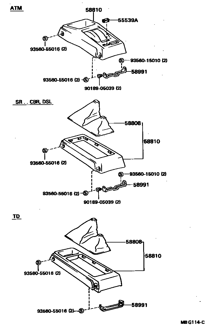 Toyota HILUX 中央扶手箱和支架 EPC diagram — MBG114C