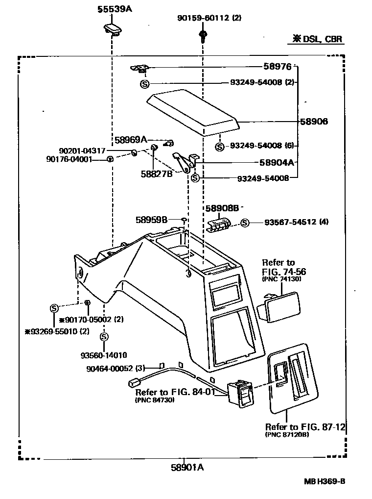 Toyota HILUX 中央扶手箱和支架 EPC diagram — MBH369B