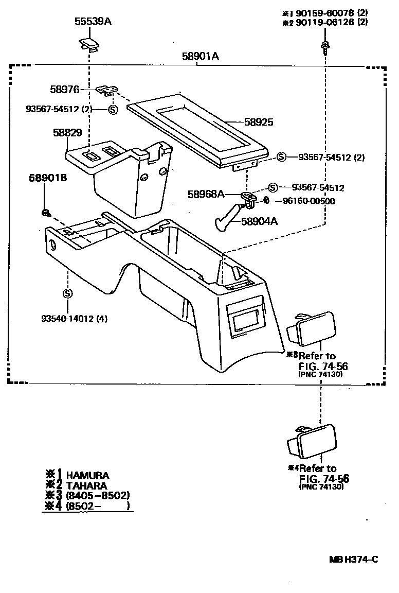 Toyota HILUX 中央扶手箱和支架 EPC diagram — MBH374C
