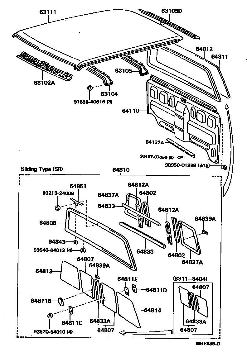 Toyota HILUX 天窗板和背板 EPC diagram — MBF986D