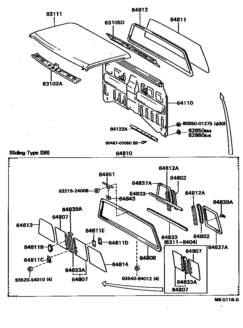 Toyota HILUX 天窗板和背板 EPC diagram — MBG118D