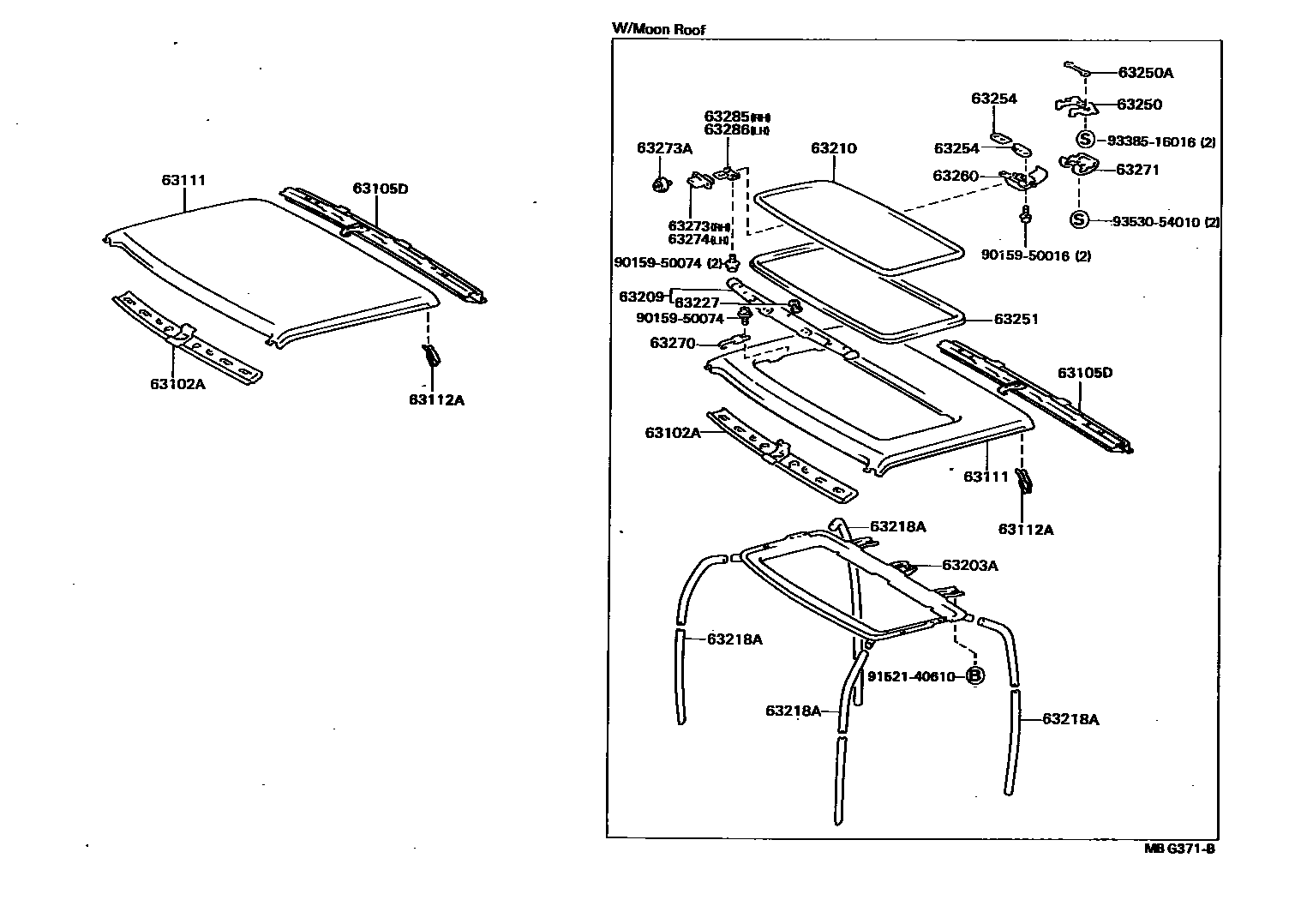 Toyota HILUX 天窗板和背板 EPC diagram — MBG371B