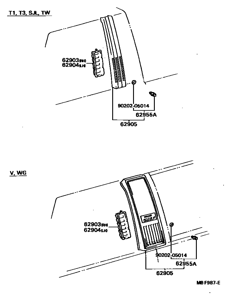 Toyota HILUX 后通风装置和车顶通风装置 EPC diagram — MBF987E