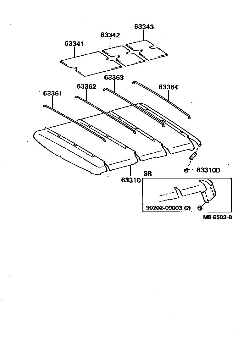 Toyota HILUX 车顶内衬和消声垫 EPC diagram — MBG503B