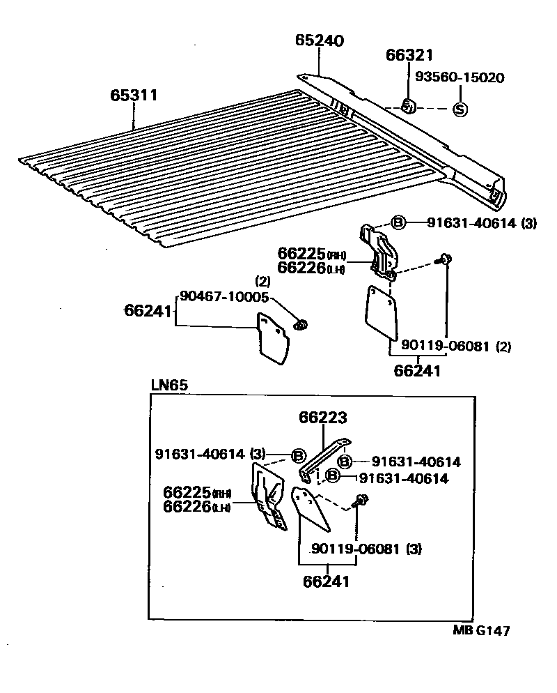 Toyota HILUX 后车身地板和翼子板 EPC diagram — MBG147