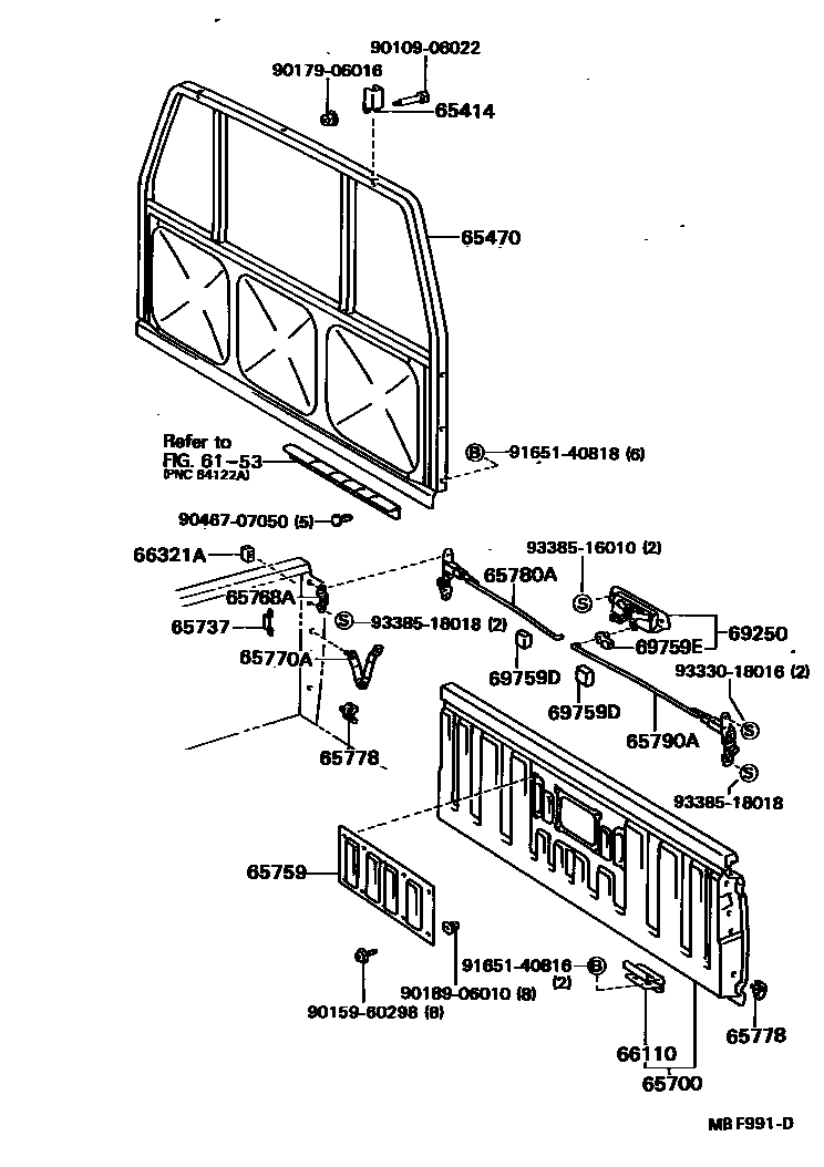 Toyota HILUX 后车身防护架和背门 EPC diagram — MBF991D