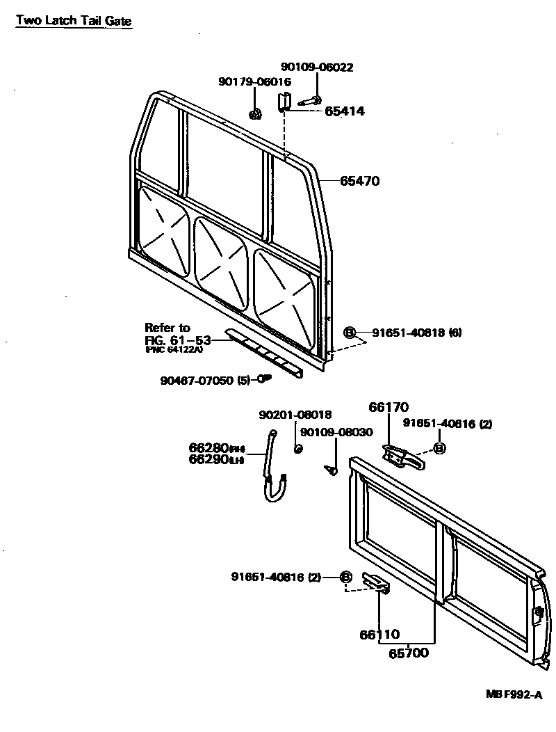Toyota HILUX 后车身防护架和背门 EPC diagram — MBF992A