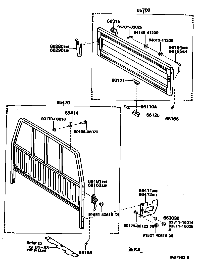 Toyota HILUX 后车身防护架和背门 EPC diagram — MBF993B