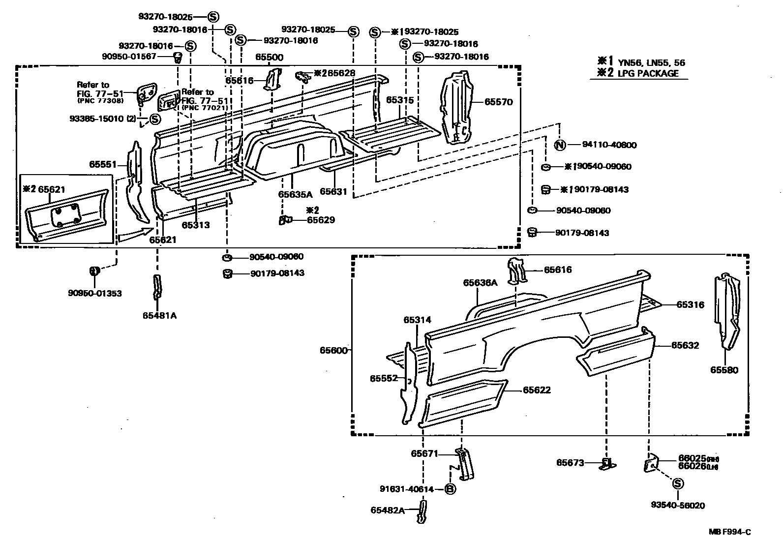 Toyota HILUX 后车身侧面板 EPC diagram — MBF994C