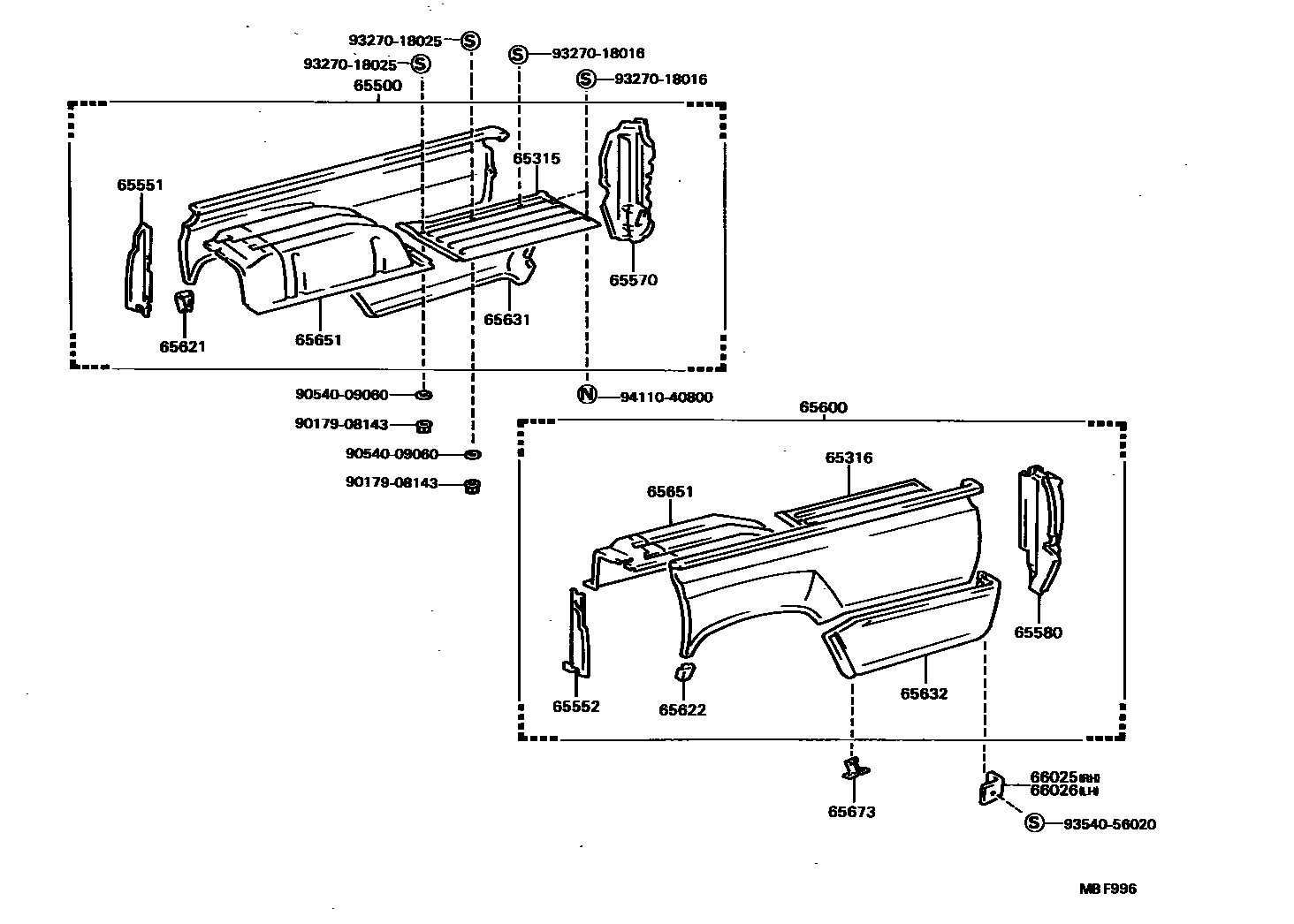 Toyota HILUX 后车身侧面板 EPC diagram — MBF996
