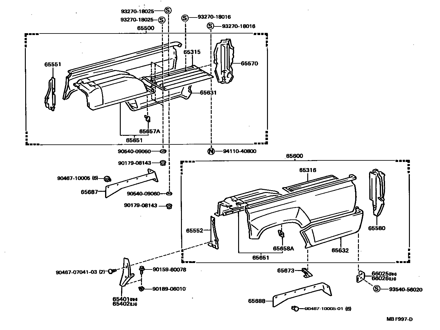 Toyota HILUX 后车身侧面板 EPC diagram — MBF997D