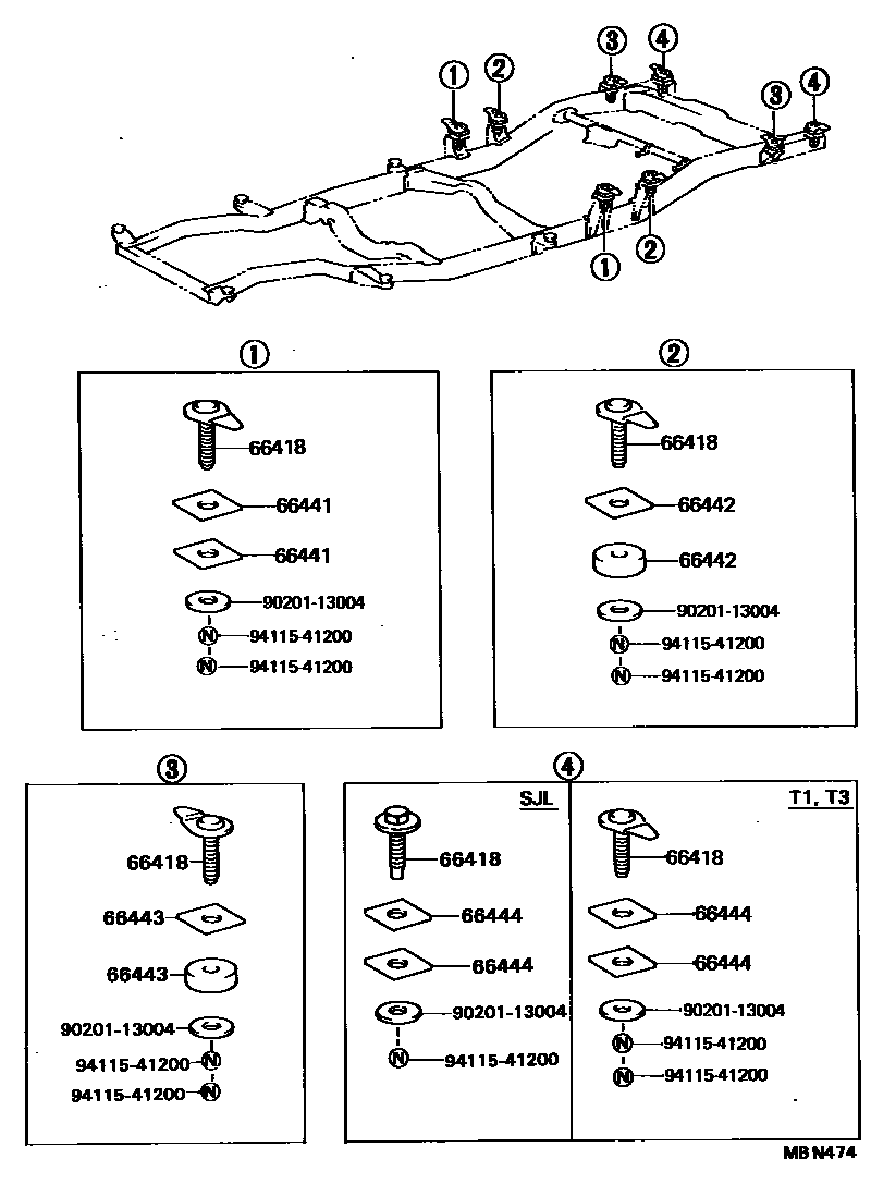 Toyota HILUX 后车身悬置 EPC diagram — MBN474