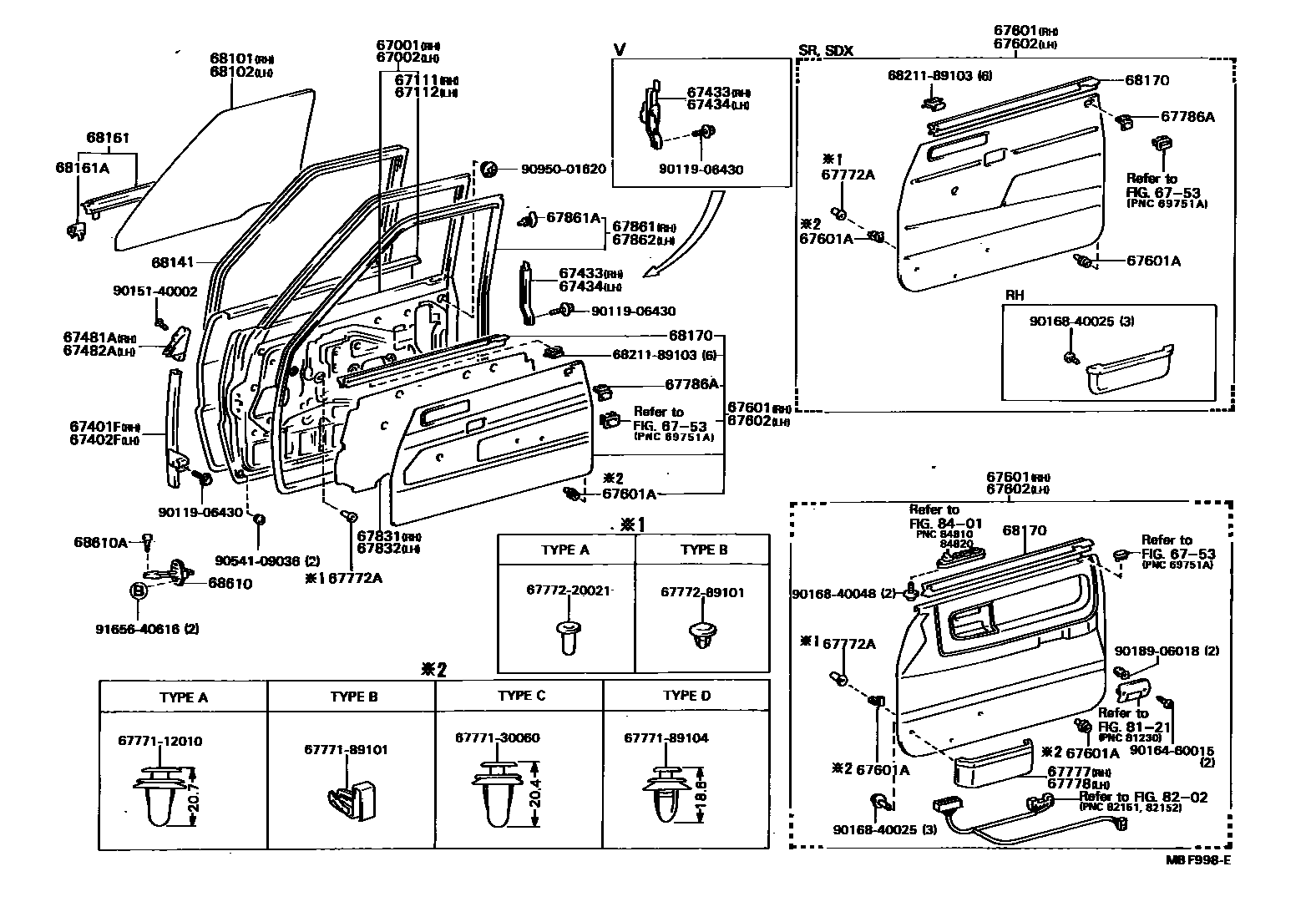 Toyota HILUX 前门板和前门玻璃 EPC diagram — MBF998E