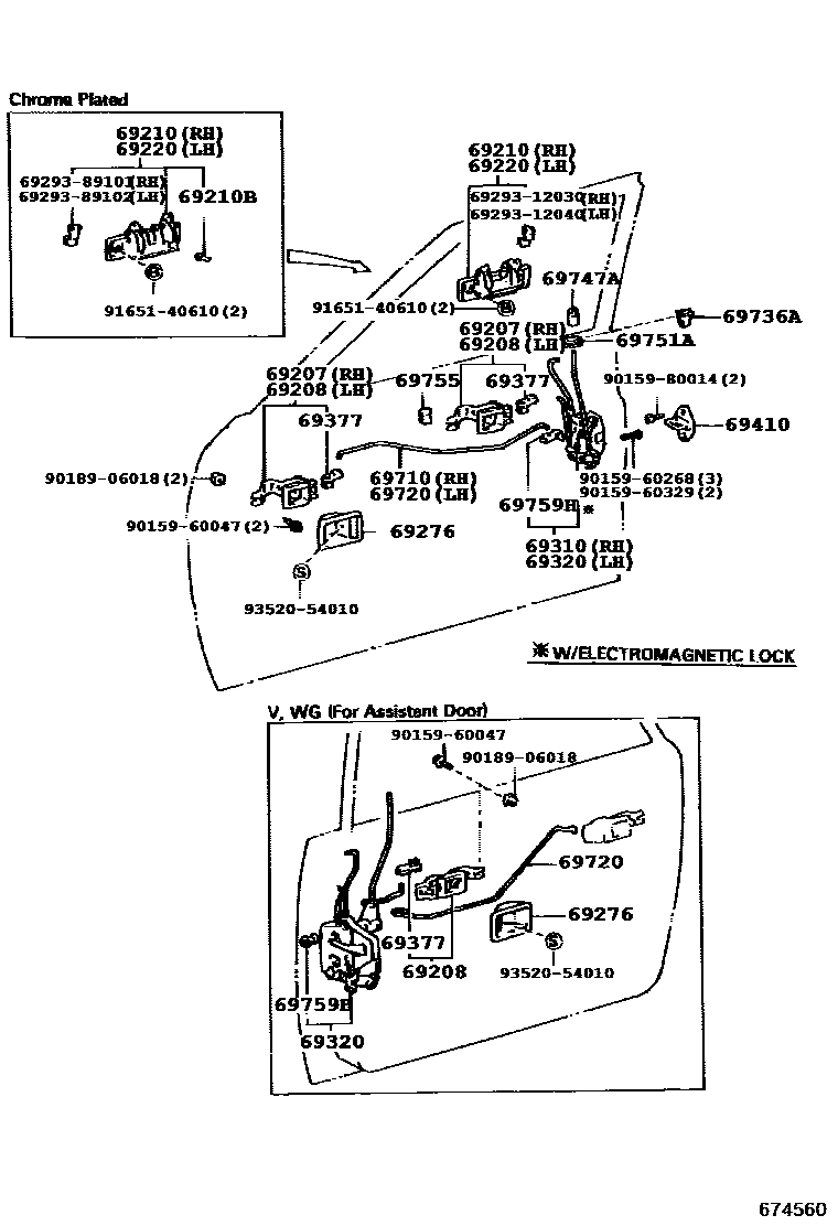 Toyota HILUX 前门锁和车门把手 EPC diagram — 674560