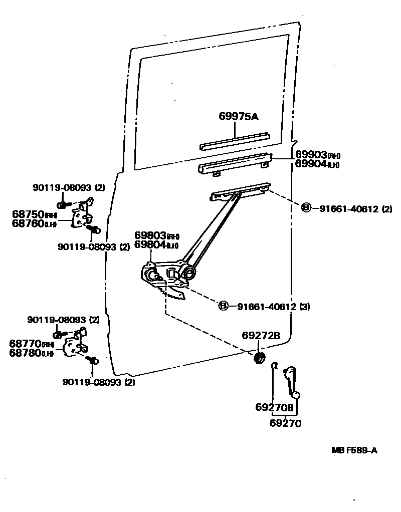 Toyota HILUX 后门车窗升降器和合页 EPC diagram — MBF589A