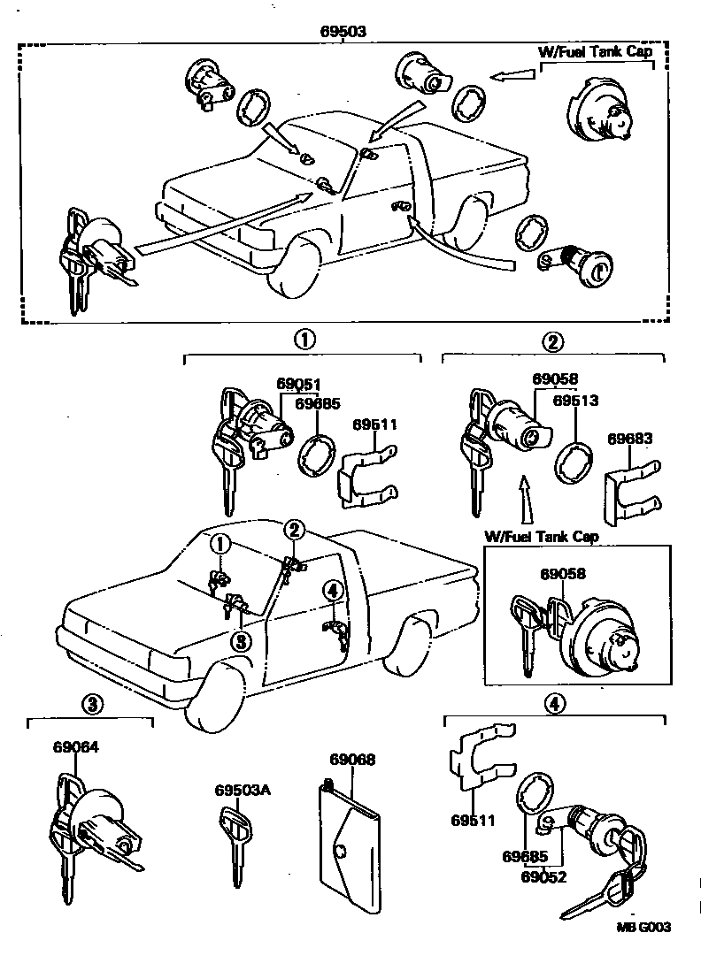 Toyota HILUX 锁芯组件 EPC diagram — MBG003