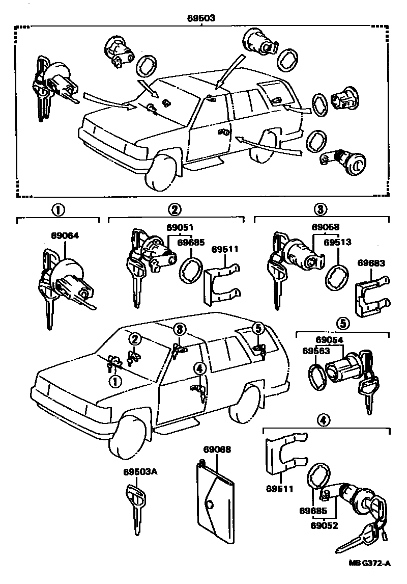 Toyota HILUX 锁芯组件 EPC diagram — MBG372A