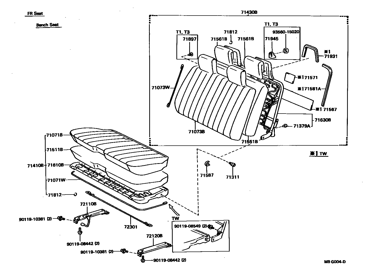 Toyota HILUX 座椅和座椅滑轨 EPC diagram — MBG004D