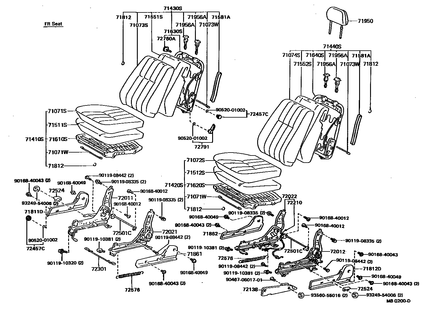 Toyota HILUX 座椅和座椅滑轨 EPC diagram — MBG200D
