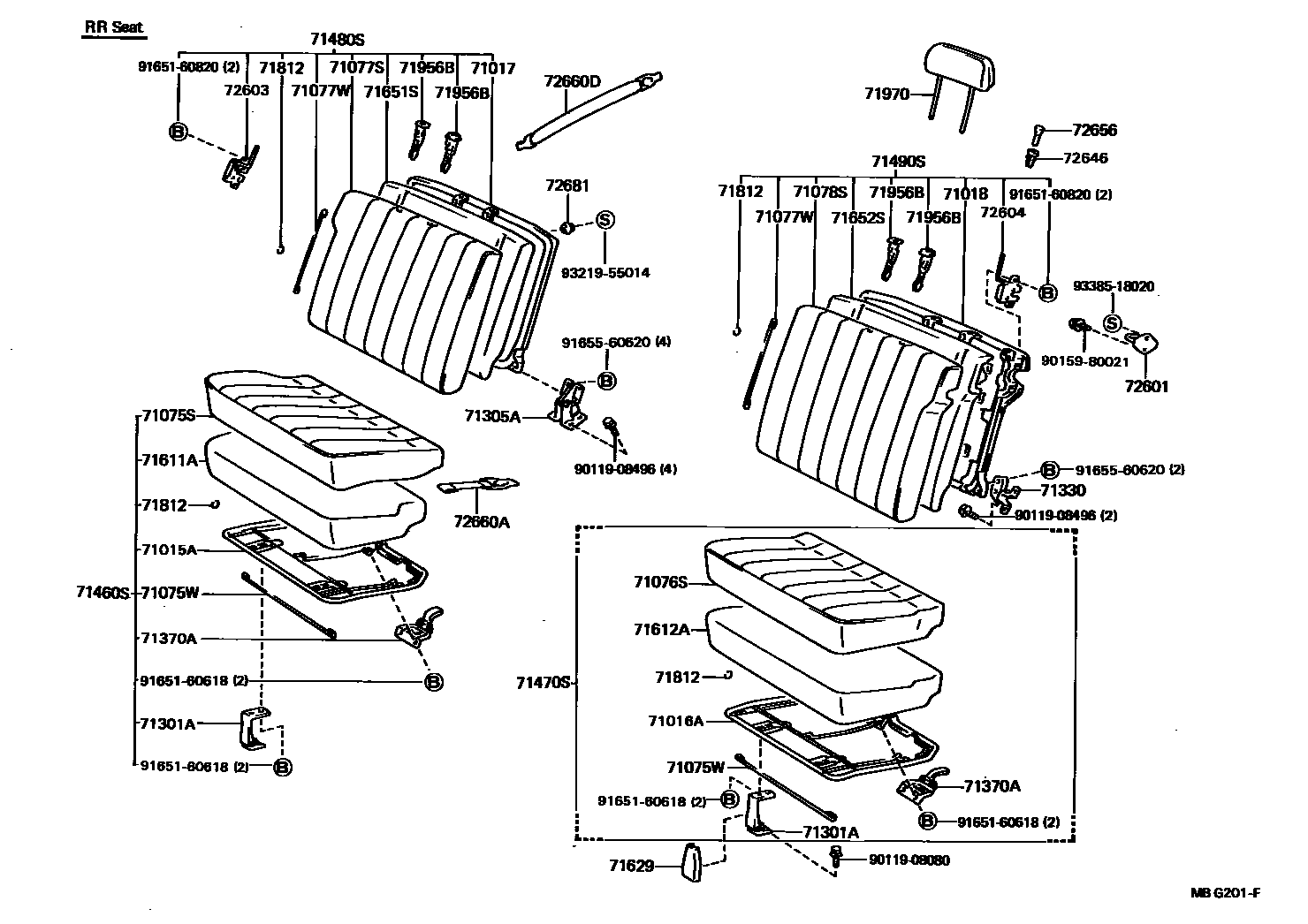 Toyota HILUX 座椅和座椅滑轨 EPC diagram — MBG201F