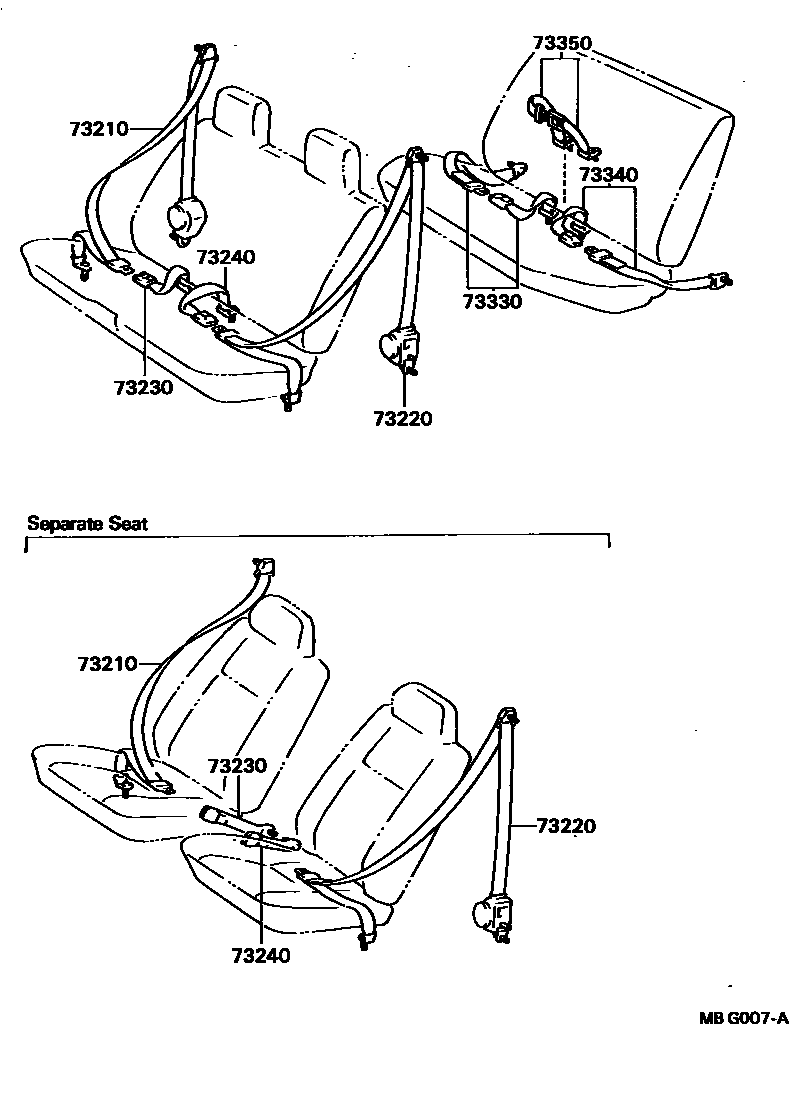 Toyota HILUX seat belt EPC diagram — MBG007A