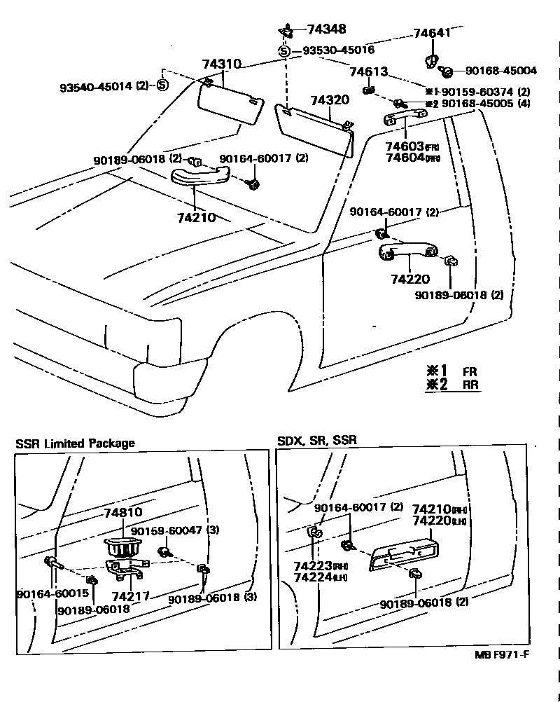 Toyota HILUX 扶手和遮阳板 EPC diagram — MBF971F