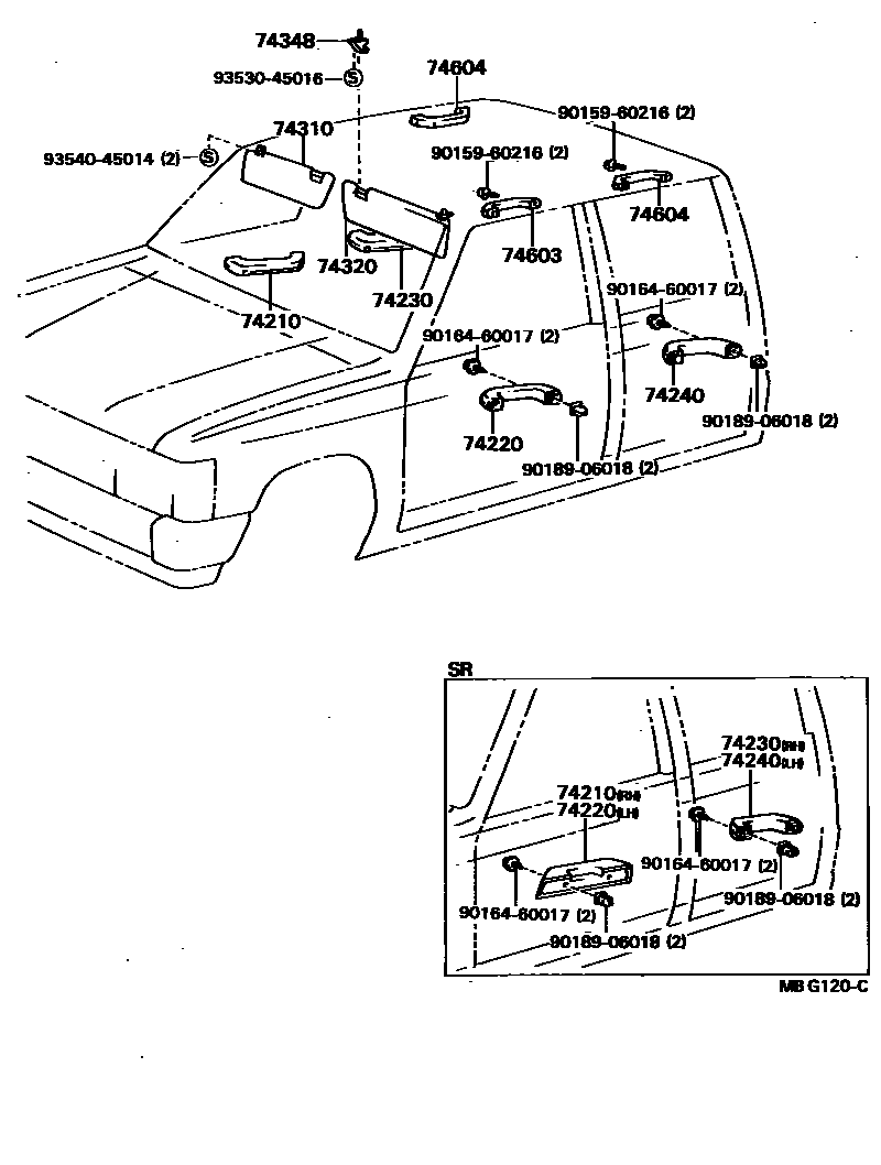 Toyota HILUX 扶手和遮阳板 EPC diagram — MBG120C